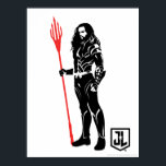 Poster Ligue de Justice | Aquaman Pose Noir Pop Art<br><div class="desc">Regardez cette silhouette noire et blanche de l'Aquaman de la Ligue de la Justice,  alors qu'il se tient avec son trident. Ce graphique de style noir est accentué par son trident coloré en rouge vif.</div>
