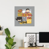 Poster Ligue de justice de Chibi | Voler, Tirer, Exécuter (Bureau à domicile)