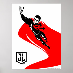 Poster Ligue de Justice   Superman Flying Noir Pop Art