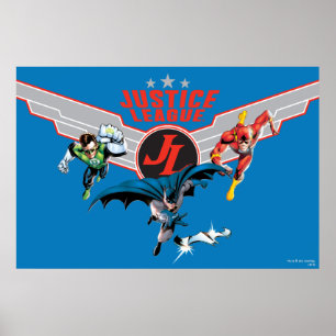 Poster Ligue de la justice Flying Air Badge and Heroes