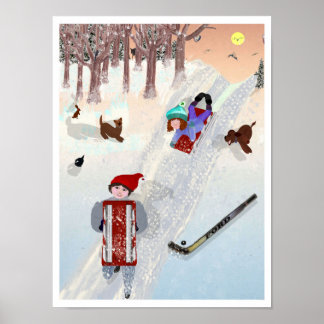 Poster Lil & Ed amusant dans la neige Dessin de LeeMarie