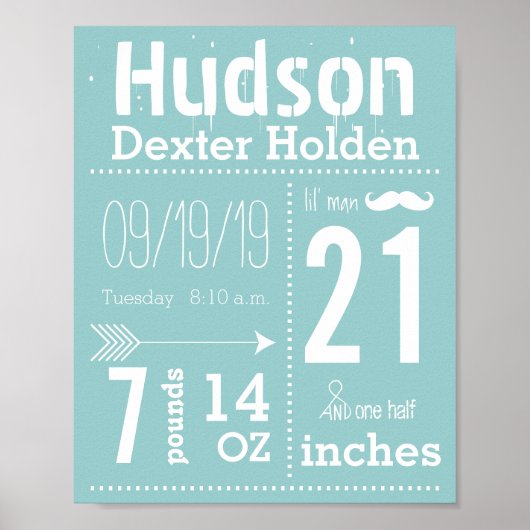 Poster Lil Man Mustache Chalkboard Garçon Baby Stat Flèch (Devant)