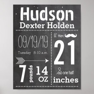 Poster Lil Man Mustache Chalkboard Garçon Baby Stat Flèch