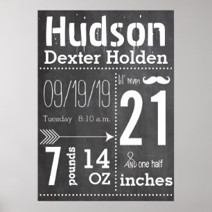 Poster Lil Man Mustache Chalkboard Garçon Baby Stat Flèch