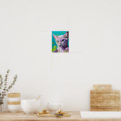 Poster Lilac Chat Siamese en fleurs Lilac sur Turquoise (Cuisine)