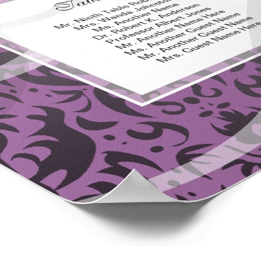 Poster Lilac Damask 12 Table Mariage Plan de siège Tablea (Coin)
