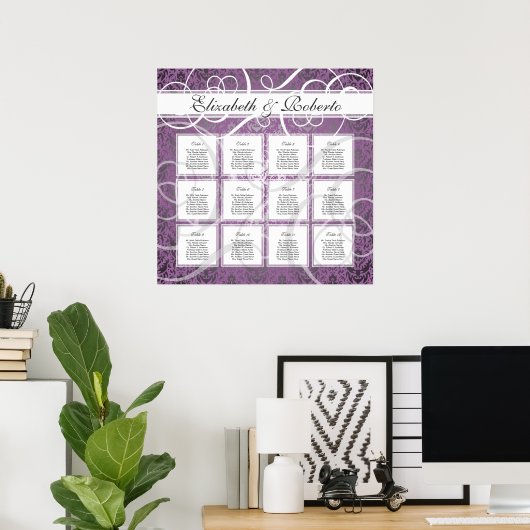 Poster Lilac Damask 12 Table Mariage Plan de siège Tablea (Bureau à domicile)