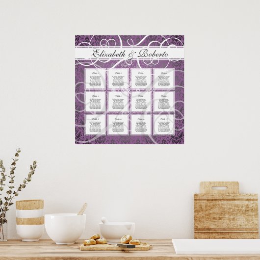 Poster Lilac Damask 12 Table Mariage Plan de siège Tablea (Cuisine)