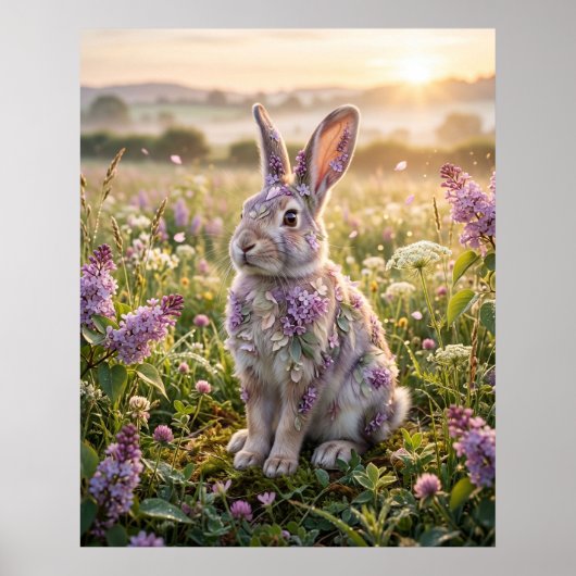 Poster Lilac Rabbit Morning Meadow (Devant)
