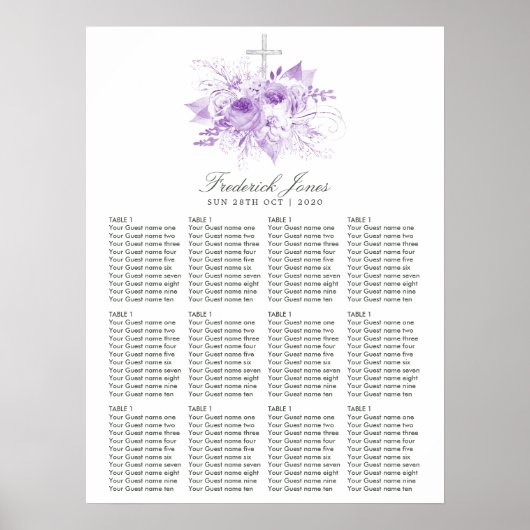 Poster Lilas et argent floral baptême (Devant)