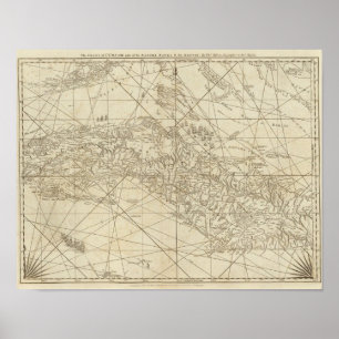 Poster L'île de Cuba avec une partie des banques bahama