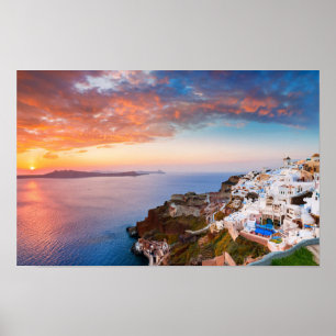 Poster L'île de Santorin en Grèce au coucher du soleil