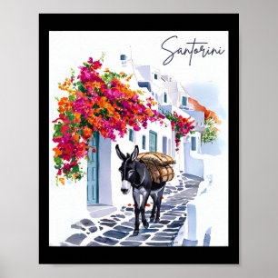 Poster L'Île Grecque Santorin Donkey Dans Le Grec Traditi