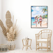 Poster L'île tropicale des trois cow-girl côtières roses