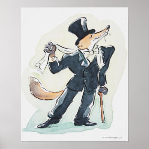 Poster L'illustration d'un renard s'est habillée dans le