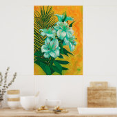 Poster Lily Fleurs Feuille de palmier, peinture d'art flo (Cuisine)