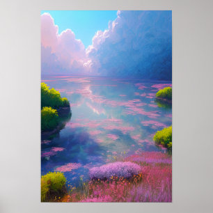Poster Lily Lake, le paradis de la beauté rose