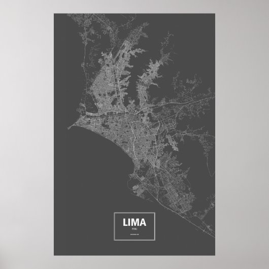 Poster Lima, Pérou (blanc sur noir) (Devant)