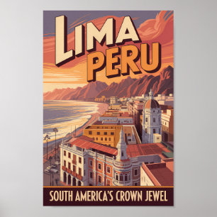 Poster Lima Pérou Côte Illustration Art de Voyage Vintage