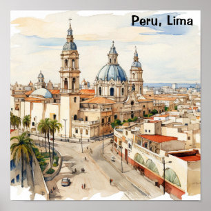 Poster Lima Pérou élégant panorama vue aquarelle