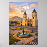 Lima Pérou Illustration Voyage Art Vintage