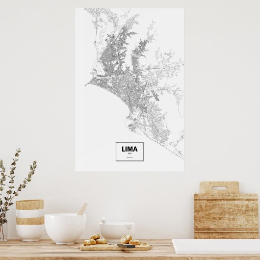 Poster Lima, Pérou (noir sur blanc) (Cuisine)