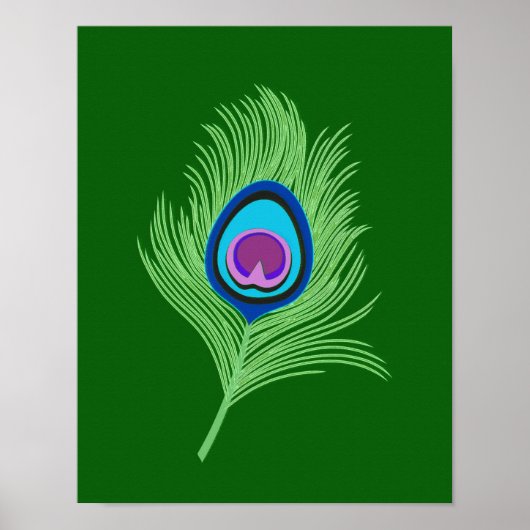 Poster Lime et plumes de paon bleu sur vert émeraude (Devant)
