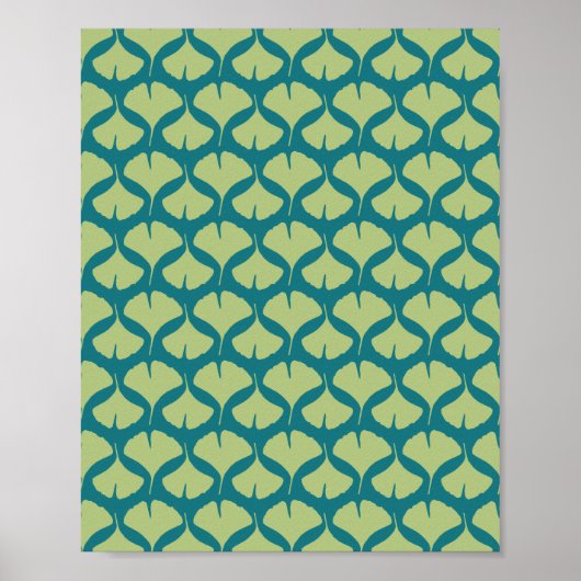 Poster Lime et Turquoise Green Ginkgo Feuilles (Devant)