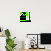 Poster Lime Vert noir sur blanc Abstrait MCM design (Bureau à domicile)