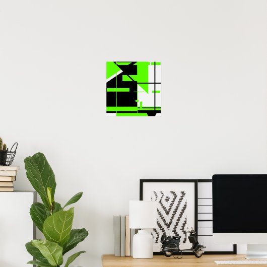 Poster Lime Vert noir sur blanc Abstrait MCM design (Bureau à domicile)