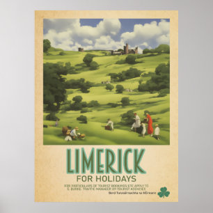 Poster Limerick Irlande, Retro Irish Travel Advert
