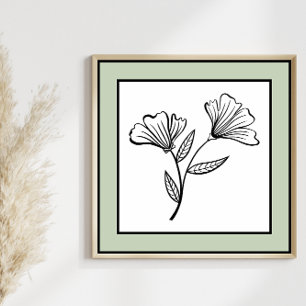 Poster Limite florale Duo noir lignes vert pâle