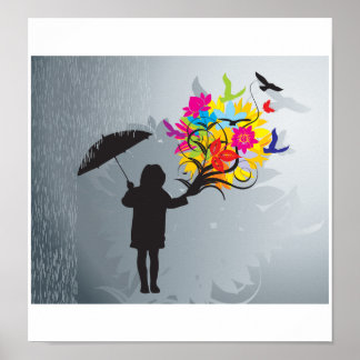 Poster L'impression florissante dans la pluie