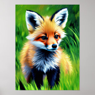 Poster L'impressionniste renard de bébé dans la forêt
