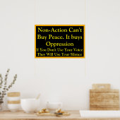 Poster L'inaction n'achète pas la paix. Parlez ! (Cuisine)