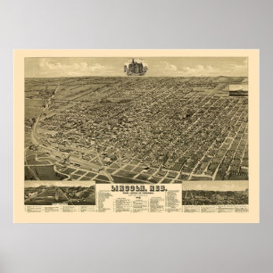 Poster Lincoln, carte panoramique de Ne - 1889