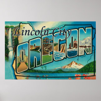Poster Lincoln City, Oregon - Scènes de grandes lettres