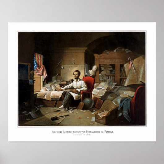 Poster Lincoln Écrivant La Proclamation D'Émancipation (Devant)
