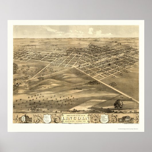 Poster Lincoln, IL Carte panoramique - 1869 (Devant)