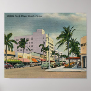 Poster Lincoln Road, Miami Beach, Floride Vintage