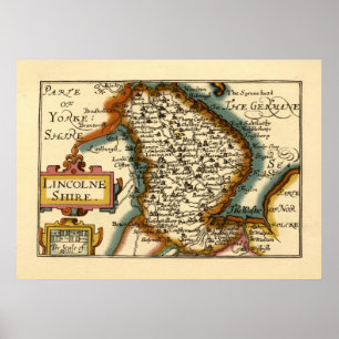 Poster Lincolnshire Comté Angleterre Ancien Antiquaire Ca