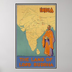 Poster L'Inde la terre de seigneur Bouddha