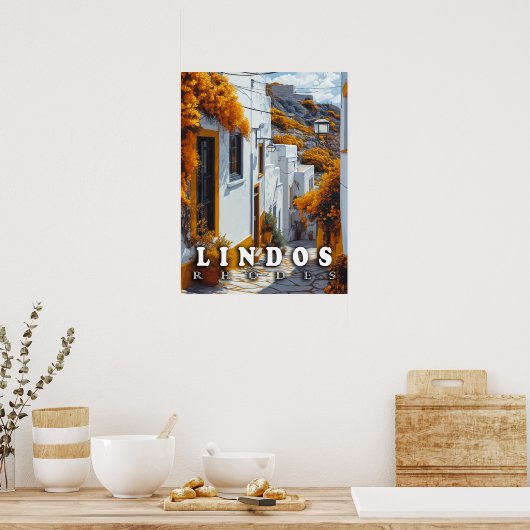 Poster Lindos, Rhodes : Architecture grecque Vintage (Cuisine)