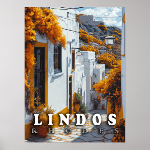 Poster Lindos, Rhodes : Architecture grecque Vintage