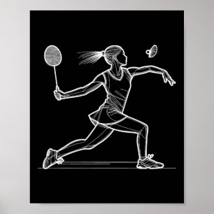 Poster Line Art Badminton Joueuse Navette Femmes Badminto