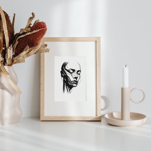 Poster Line Art Femme Abstrait noir et blanc