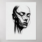 Poster Line Art Femme Abstrait noir et blanc (Devant)