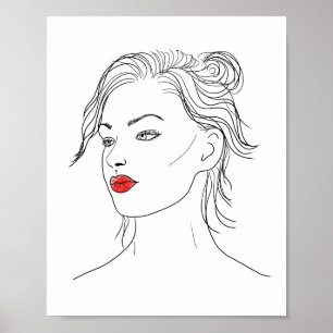 Poster Line Art Femme en rouge