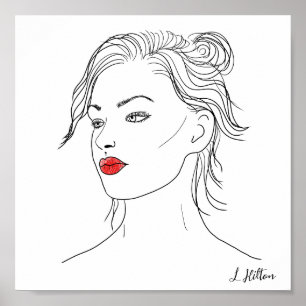 Poster Line Art Femme en rouge
