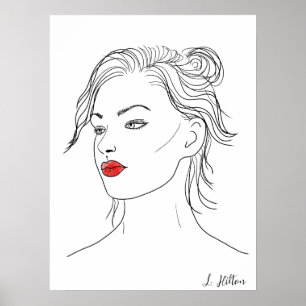 Poster Line Art   Femme en rouge